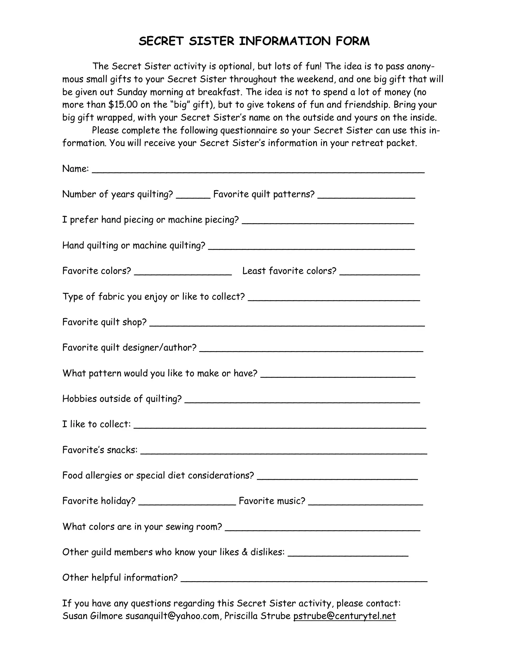 secret sister form ≡ fill out printable pdf forms online